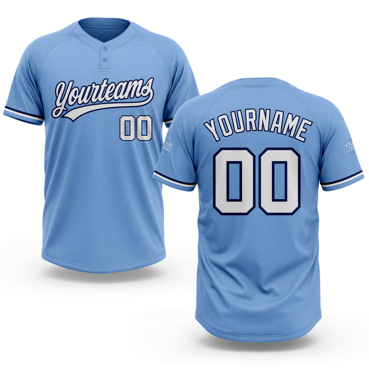 Custom Light Blue White-Navy Two-Button Unisex Softball Jersey