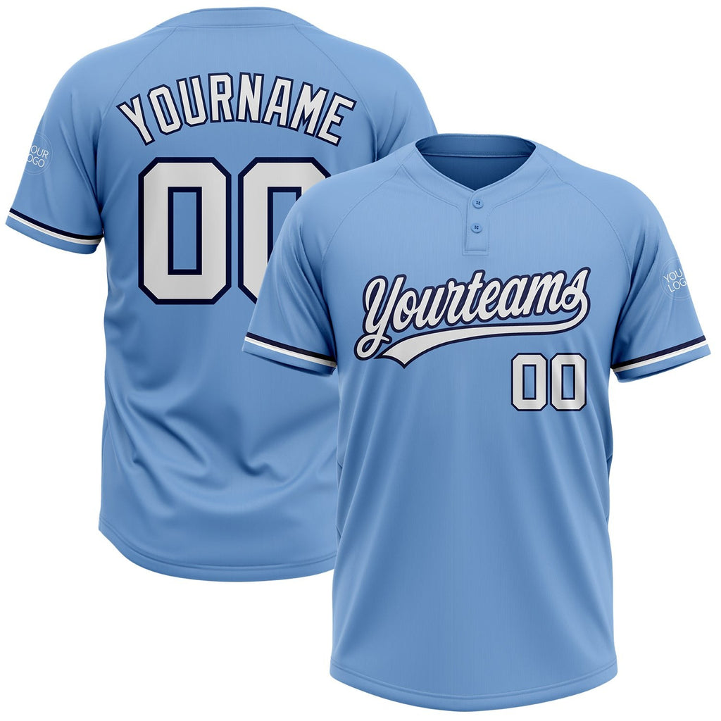 Custom Light Blue White-Navy Two-Button Unisex Softball Jersey photo 1