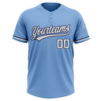 Custom Light Blue White-Navy Two-Button Unisex Softball Jersey photo 2