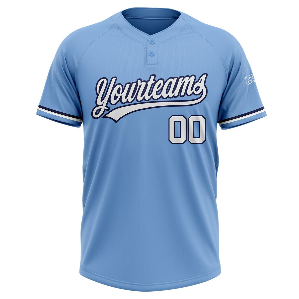 Custom Light Blue White-Navy Two-Button Unisex Softball Jersey photo 2
