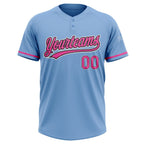 Custom Light Blue Pink-Black Two-Button Unisex Softball Jersey photo 2