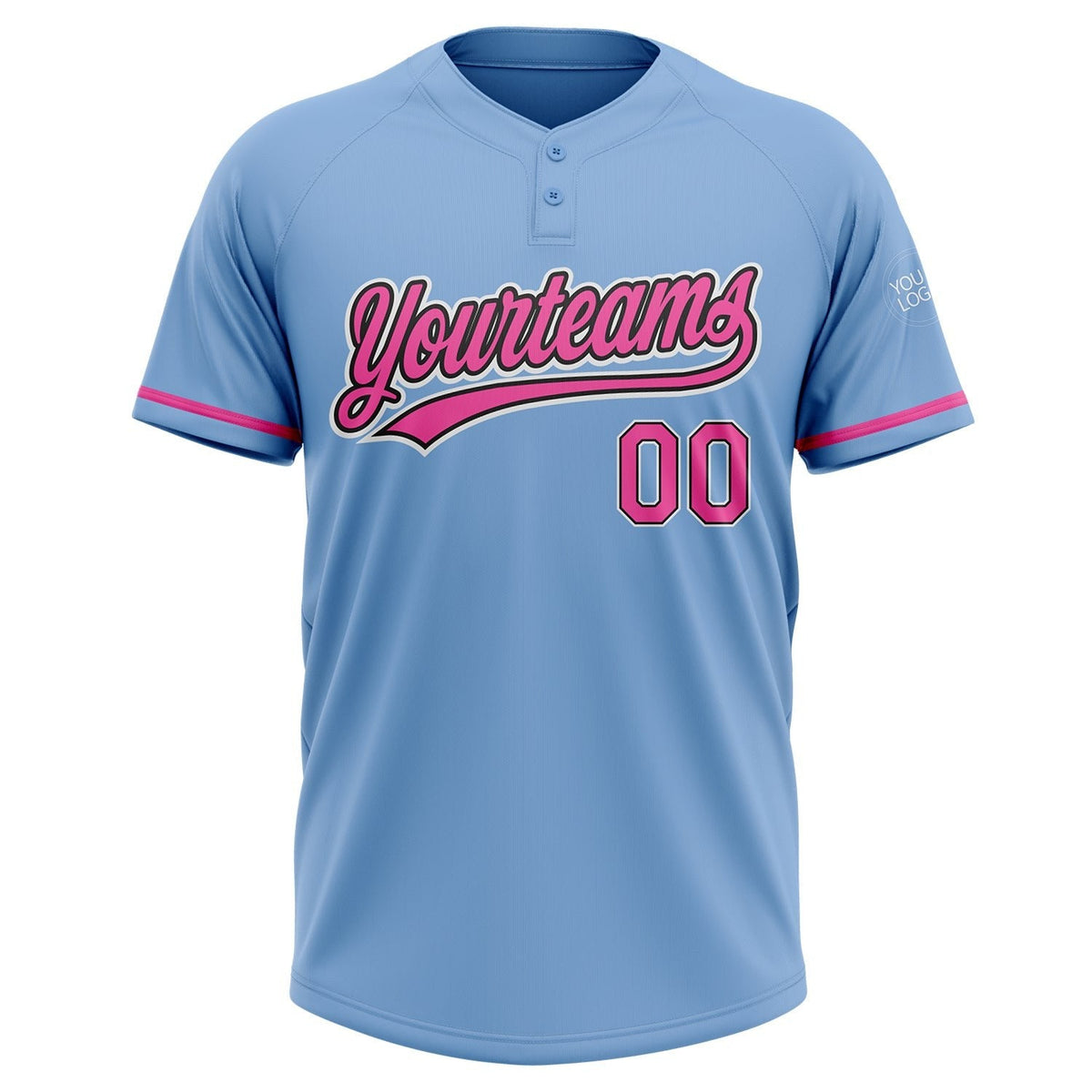 Custom Light Blue Pink-Black Two-Button Unisex Softball Jersey photo 2