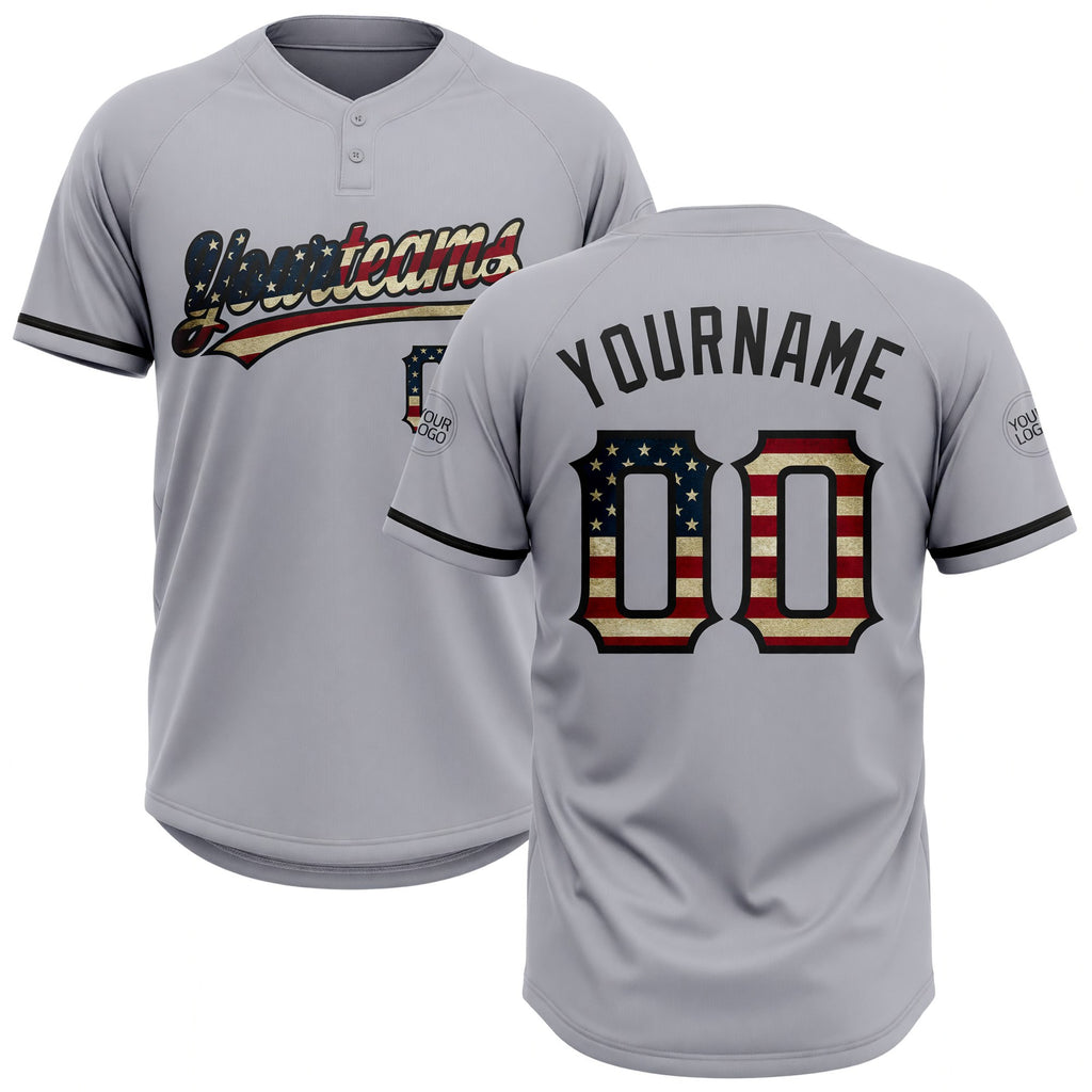 Custom Gray Vintage USA Flag-Black Two-Button Unisex Softball Jersey