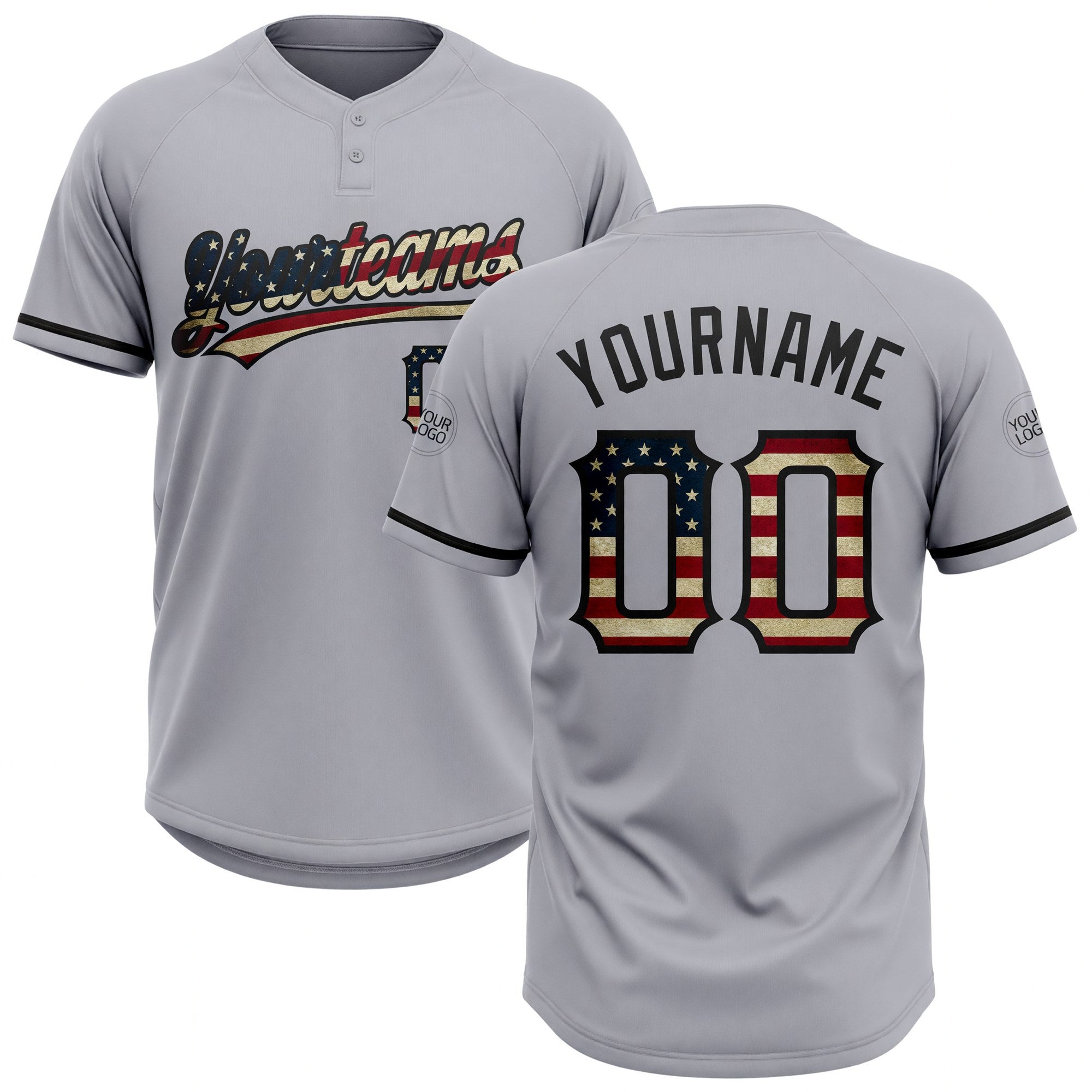 Custom Gray Vintage USA Flag-Black Two-Button Unisex Softball Jersey