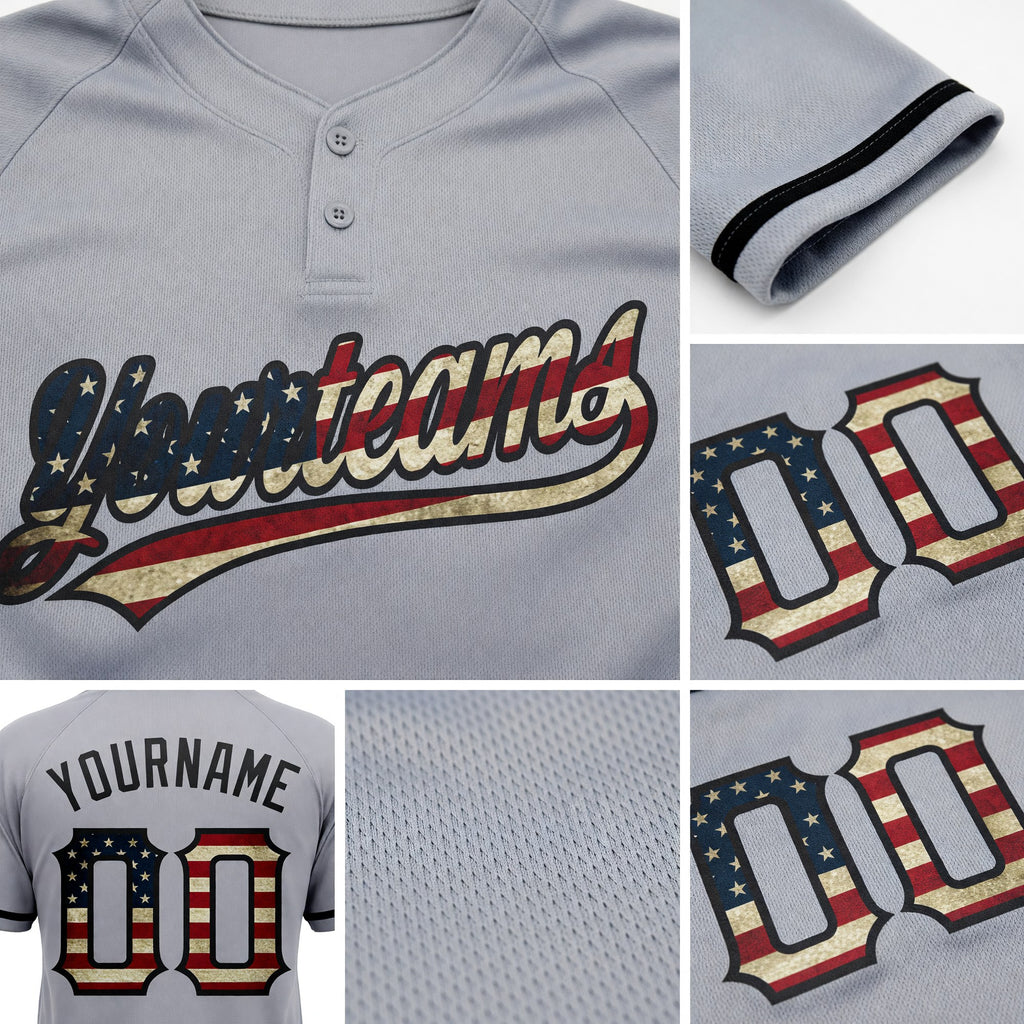 Custom Gray Vintage USA Flag-Black Two-Button Unisex Softball Jersey detail