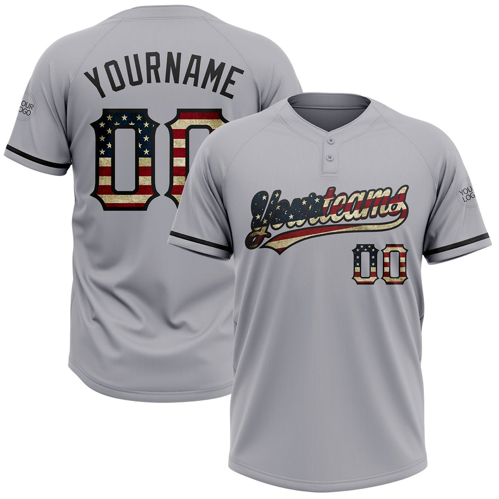 Custom Gray Vintage USA Flag-Black Two-Button Unisex Softball Jersey photo 1