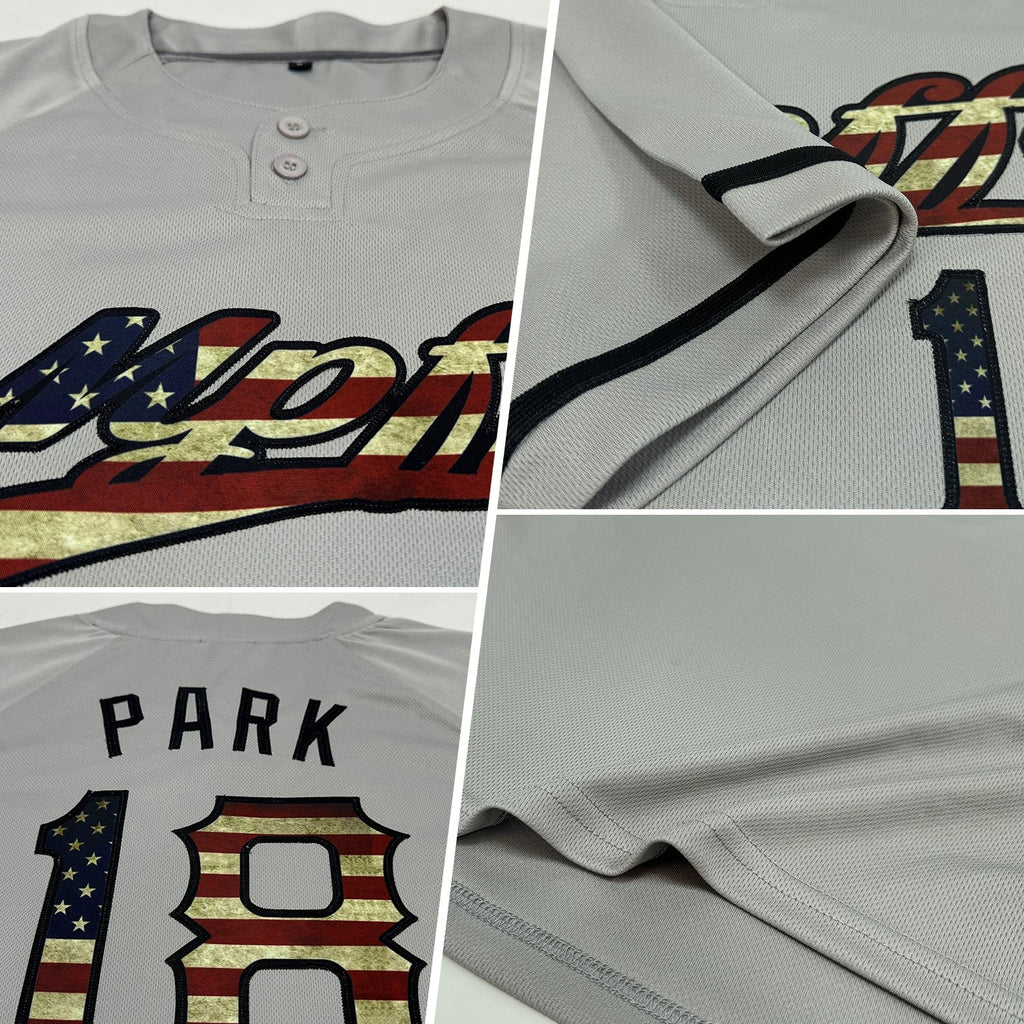 Custom Gray Vintage USA Flag-Black Two-Button Unisex Softball Jersey photo 2
