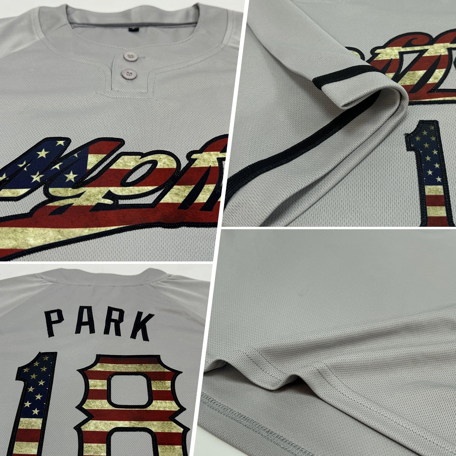 Custom Gray Vintage USA Flag-Black Two-Button Unisex Softball Jersey photo 2