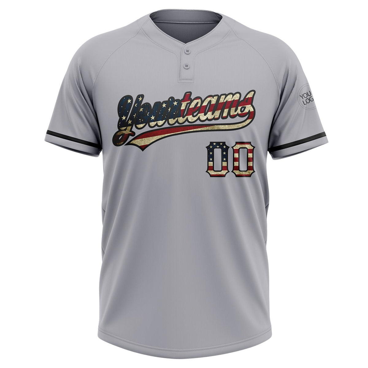 Custom Gray Vintage USA Flag-Black Two-Button Unisex Softball Jersey photo 3