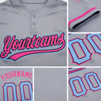 Custom Gray Light Blue Black-Pink Two-Button Unisex Softball Jersey detail