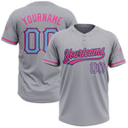 Custom Gray Light Blue Black-Pink Two-Button Unisex Softball Jersey photo 1