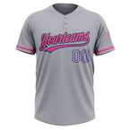 Custom Gray Light Blue Black-Pink Two-Button Unisex Softball Jersey photo 2