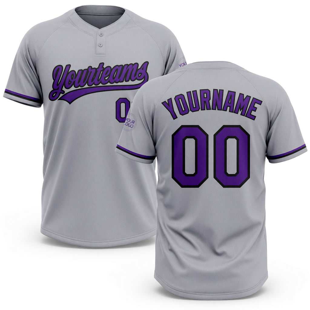 Custom Gray Purple-Black Two-Button Unisex Softball Jersey