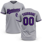 Custom Gray Purple-Black Two-Button Unisex Softball Jersey