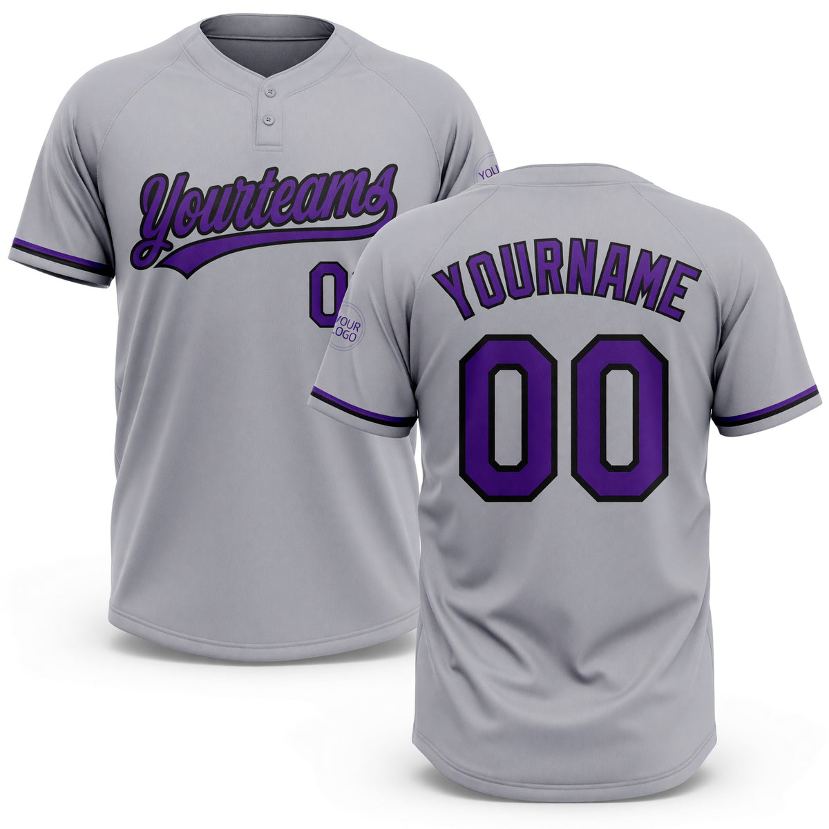 Custom Gray Purple-Black Two-Button Unisex Softball Jersey
