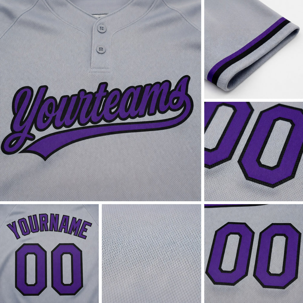 Custom Gray Purple-Black Two-Button Unisex Softball Jersey detail