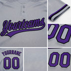 Custom Gray Purple-Black Two-Button Unisex Softball Jersey detail