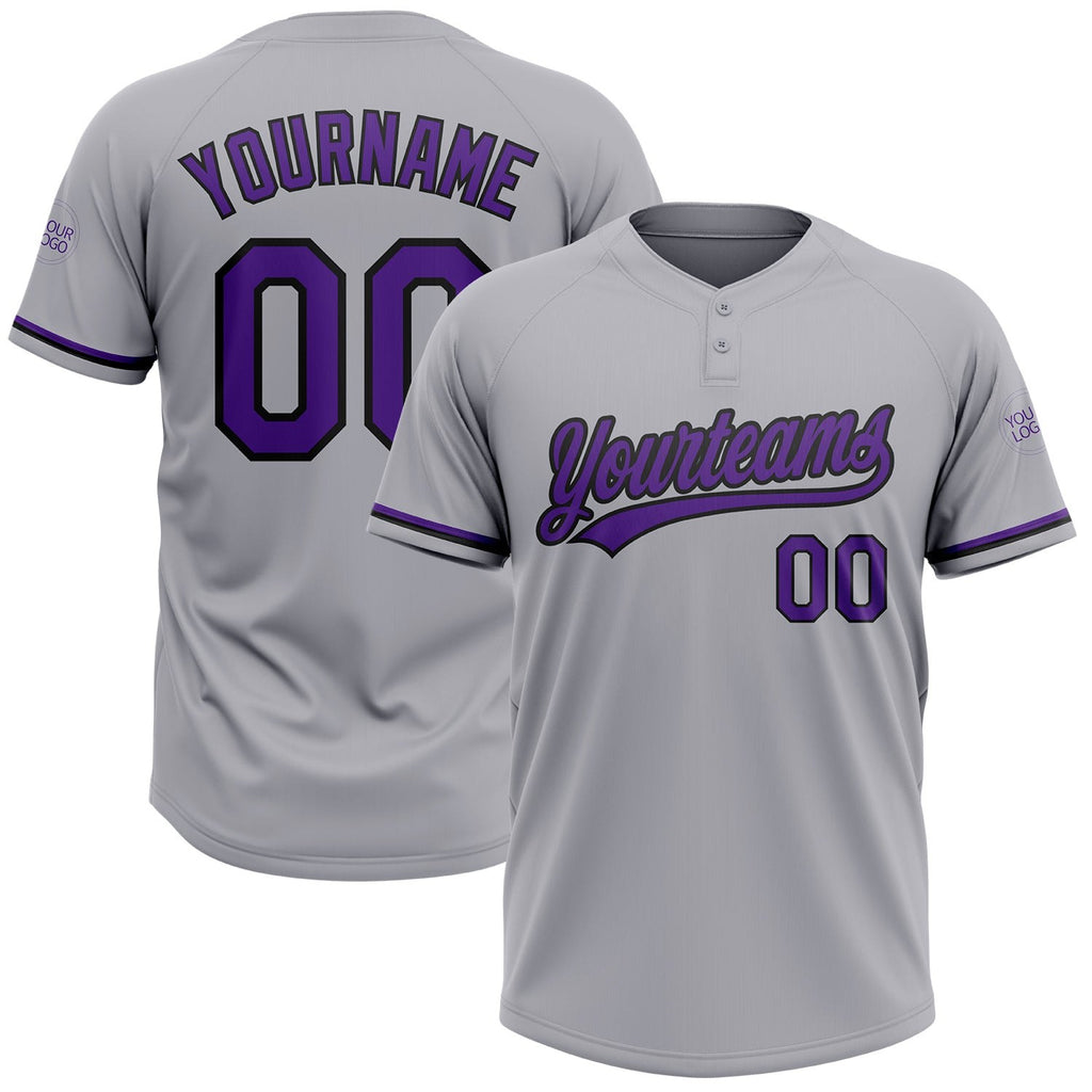 Custom Gray Purple-Black Two-Button Unisex Softball Jersey photo 1