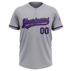 Custom Gray Purple-Black Two-Button Unisex Softball Jersey photo 2
