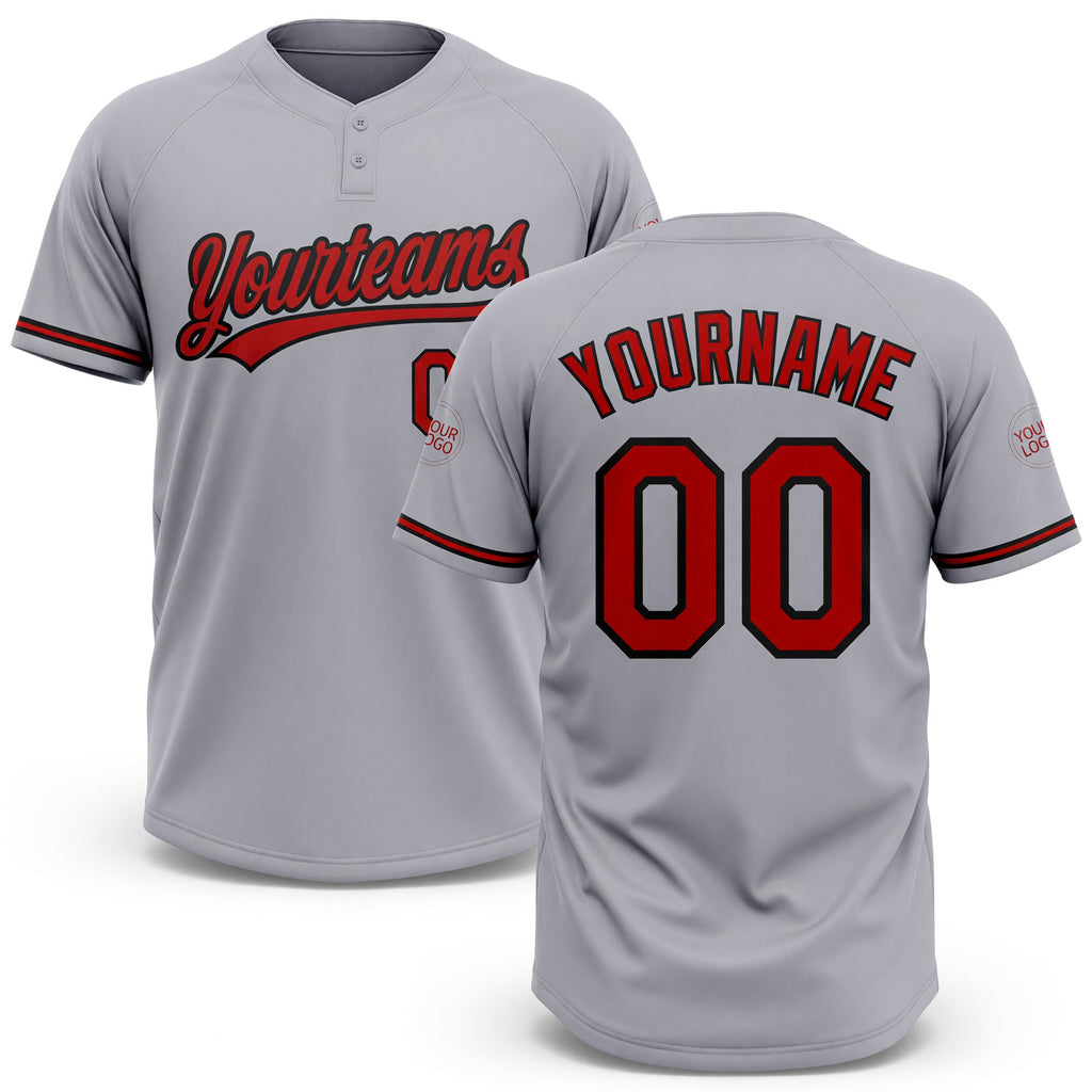 Custom Gray Red-Black Two-Button Unisex Softball Jersey