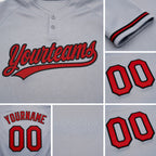 Custom Gray Red-Black Two-Button Unisex Softball Jersey detail