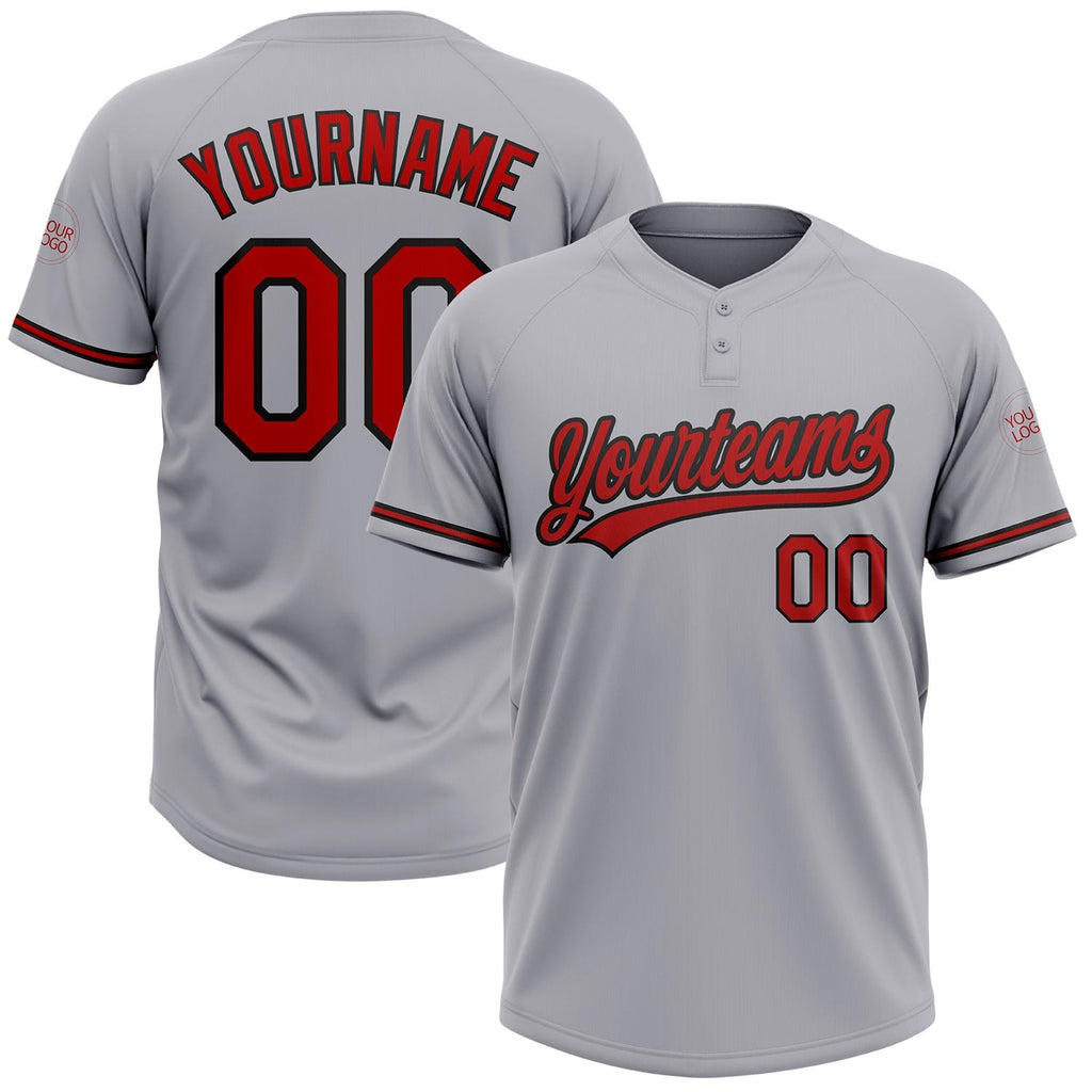 Custom Gray Red-Black Two-Button Unisex Softball Jersey photo 1