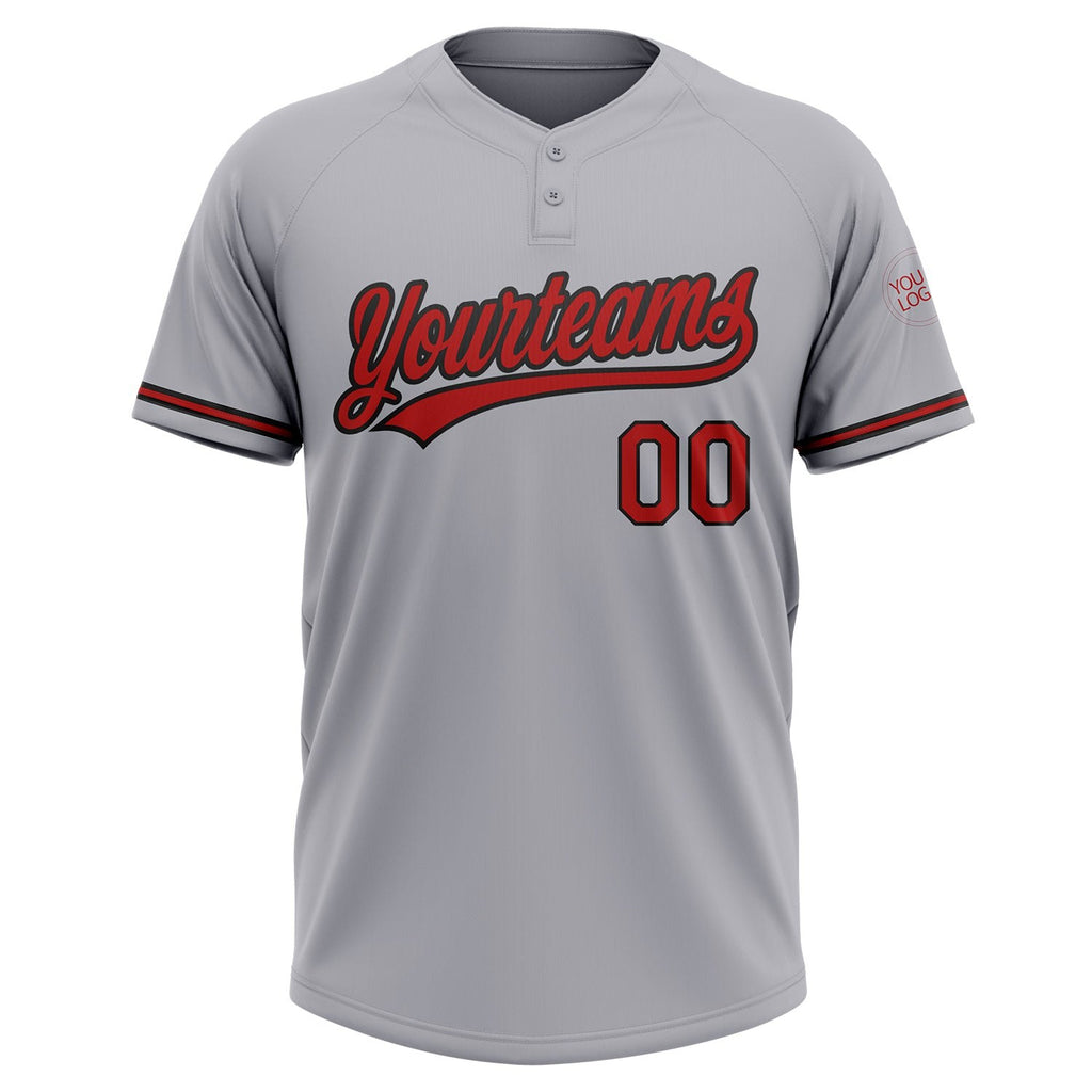 Custom Gray Red-Black Two-Button Unisex Softball Jersey photo 2