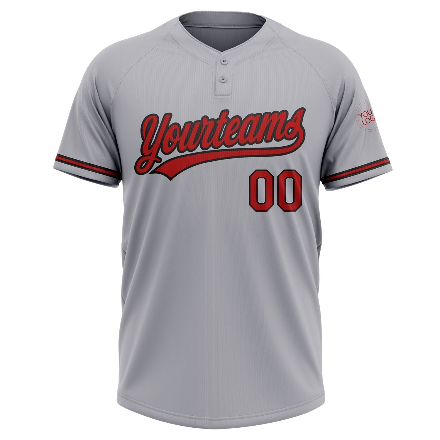 Custom Gray Red-Black Two-Button Unisex Softball Jersey photo 2