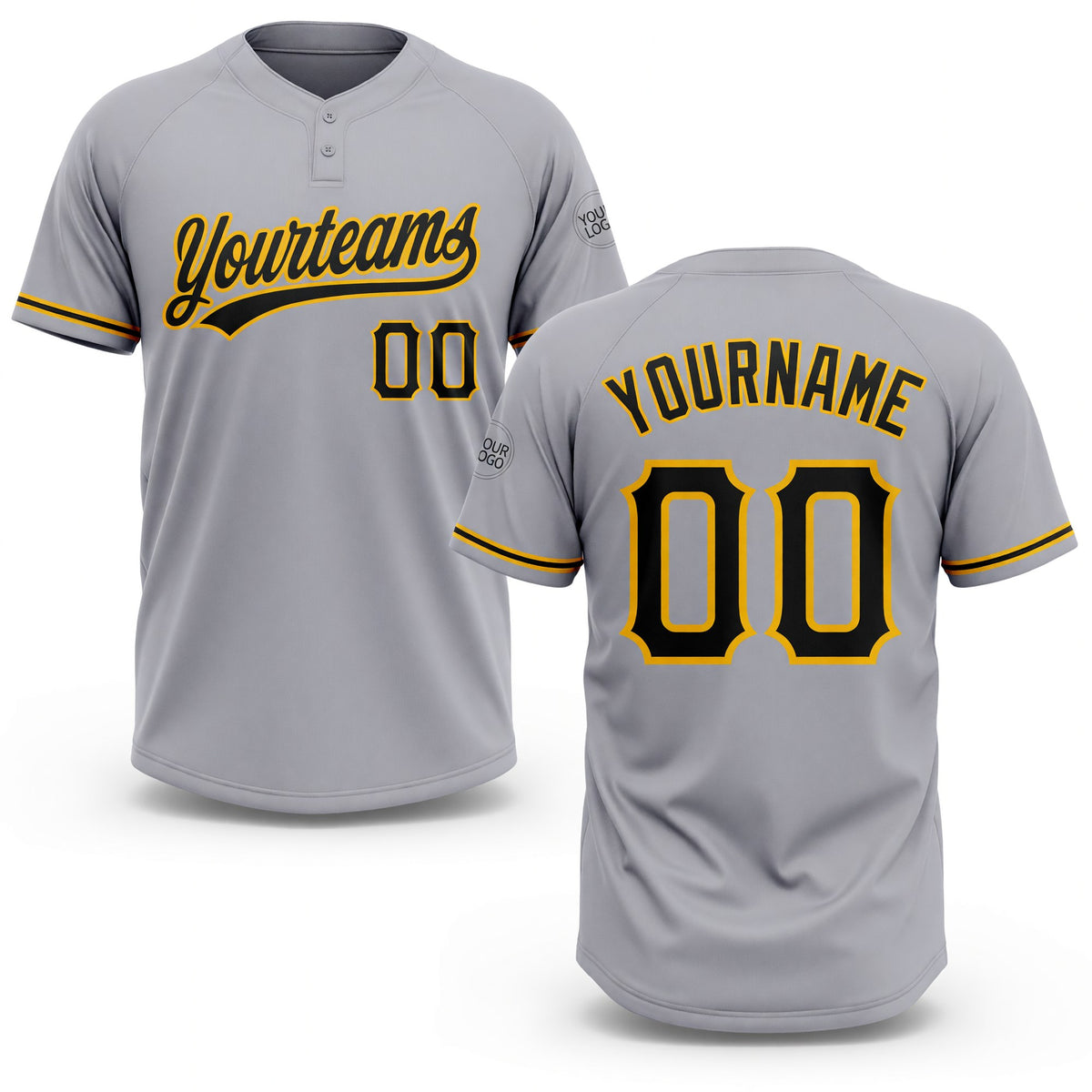 Custom Gray Black-Gold Two-Button Unisex Softball Jersey