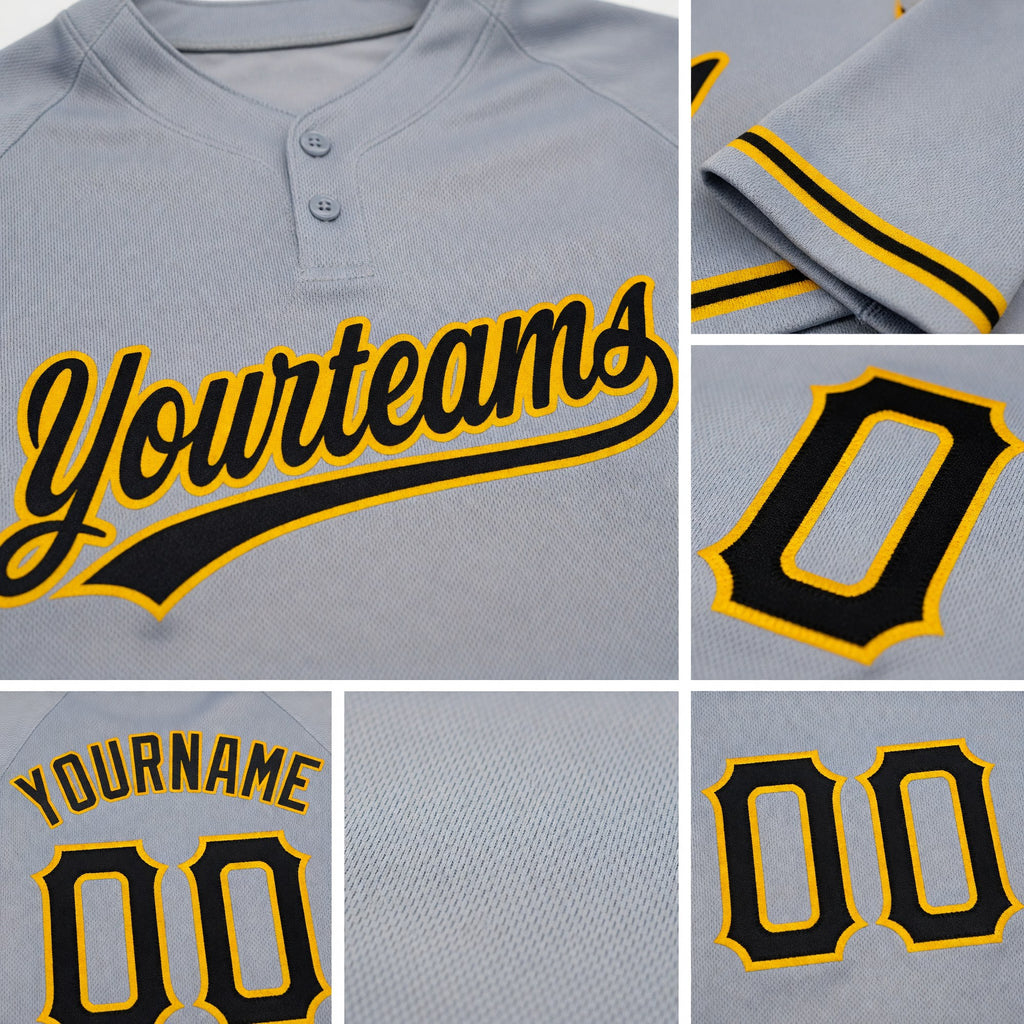 Custom Gray Black-Gold Two-Button Unisex Softball Jersey detail