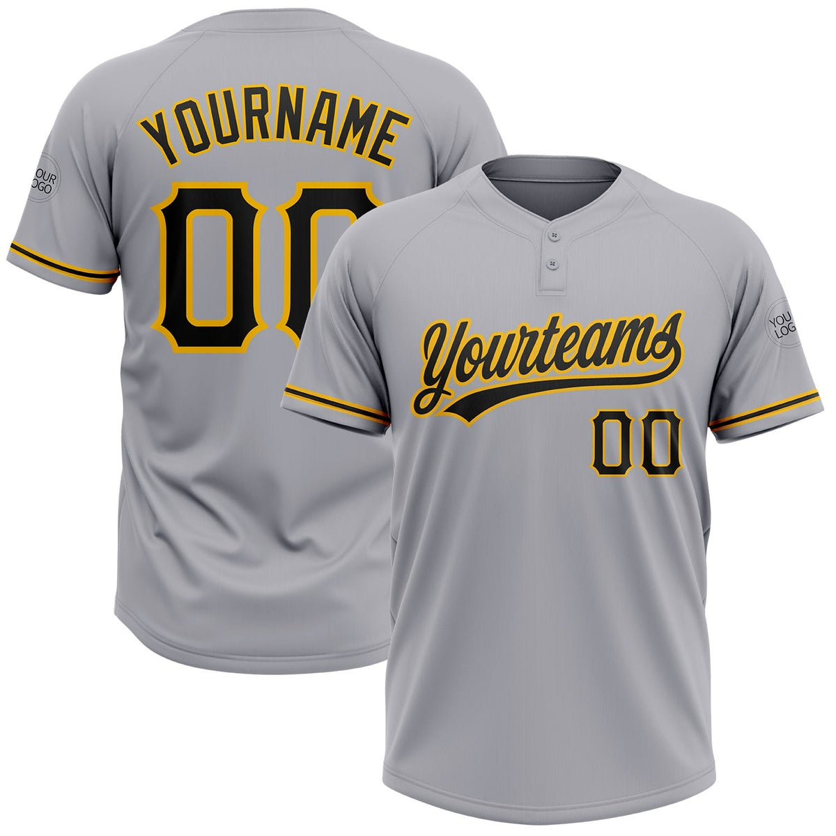 Custom Gray Black-Gold Two-Button Unisex Softball Jersey photo 1