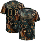Custom Black Old Gold 3D Pattern Tiger And Peacock Two-Button Unisex Softball Jersey photo 1