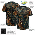 Custom Black Old Gold 3D Pattern Tiger And Peacock Two-Button Unisex Softball Jersey photo 3