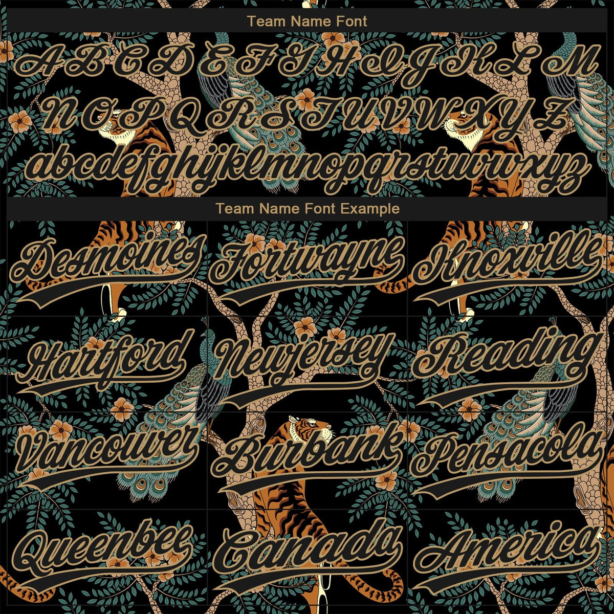 Custom Black Old Gold 3D Pattern Tiger And Peacock Two-Button Unisex Softball Jersey photo 4
