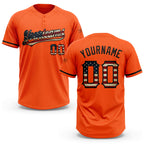 Custom Orange Vintage USA Flag-Black Two-Button Unisex Softball Jersey