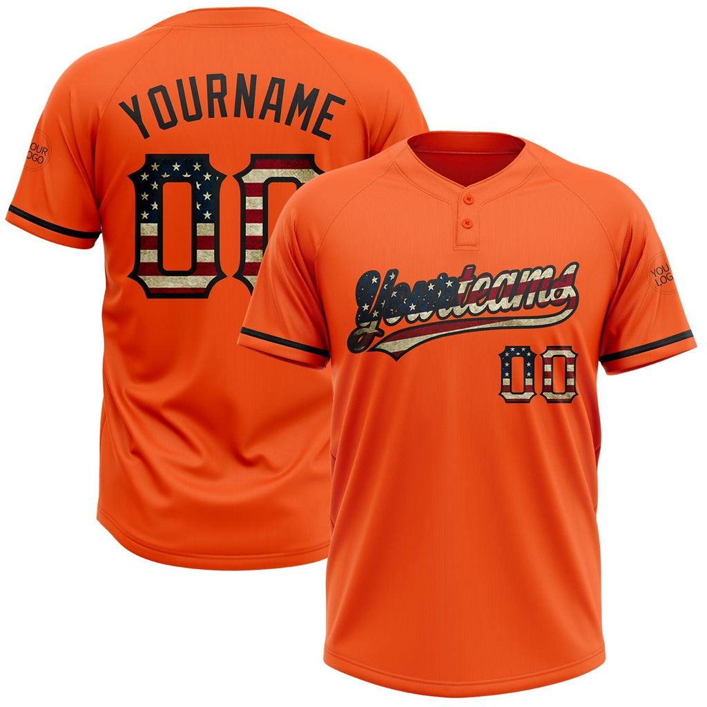 Custom Orange Vintage USA Flag-Black Two-Button Unisex Softball Jersey photo 1
