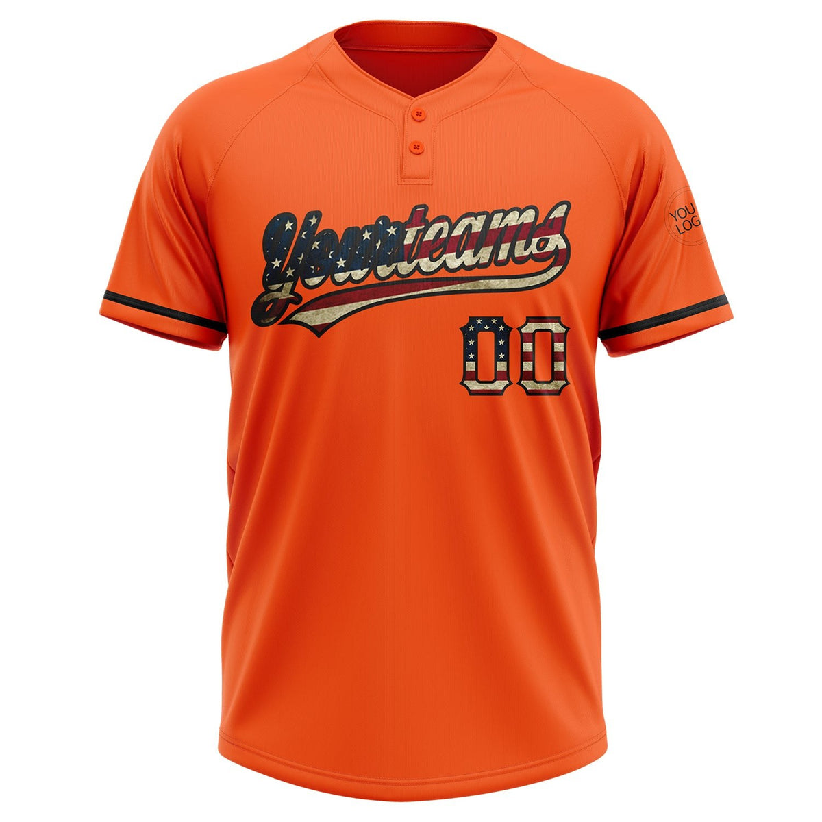 Custom Orange Vintage USA Flag-Black Two-Button Unisex Softball Jersey photo 2