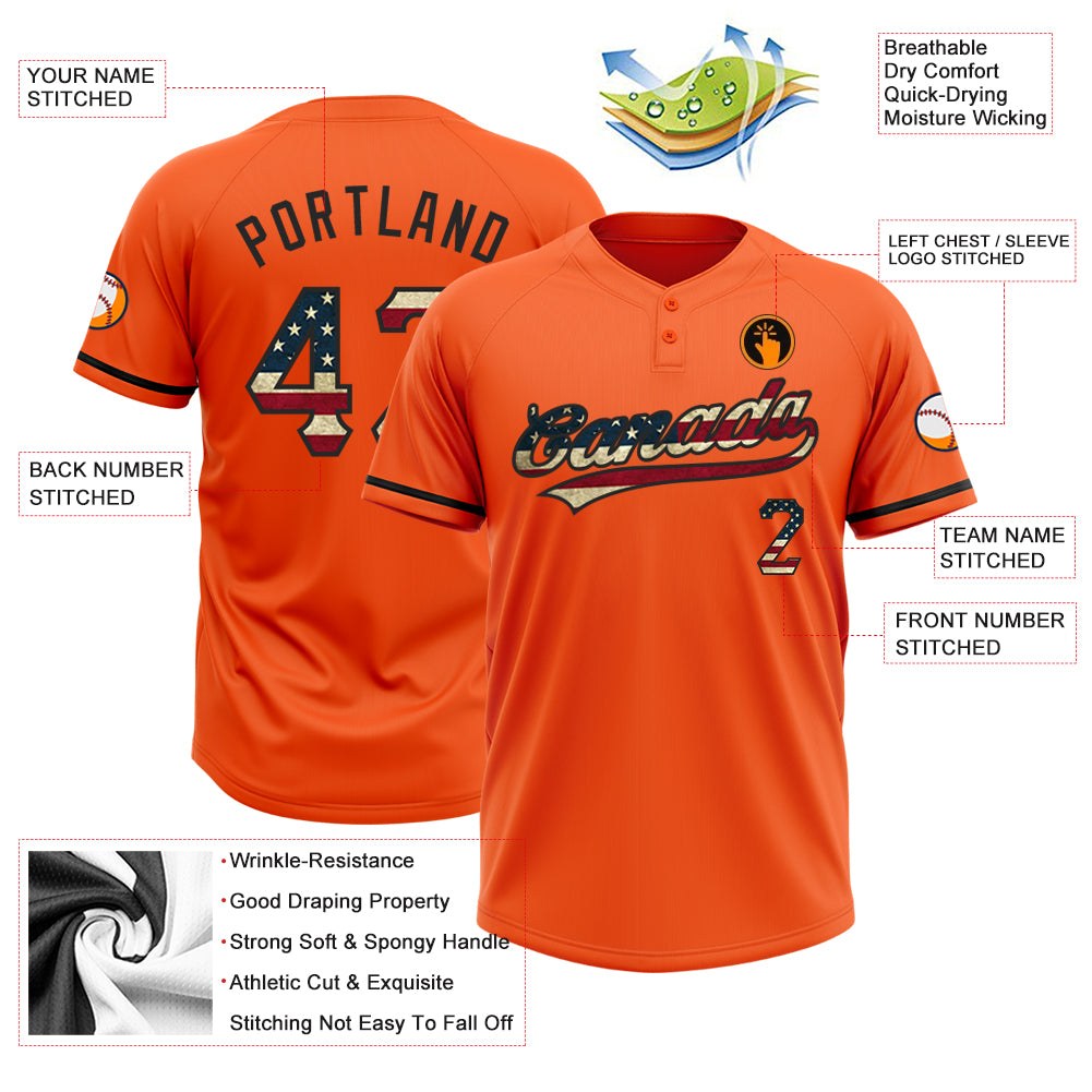 Custom Orange Vintage USA Flag-Black Two-Button Unisex Softball Jersey photo 3