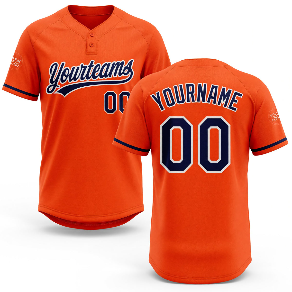 Custom Orange Navy-White Two-Button Unisex Softball Jersey