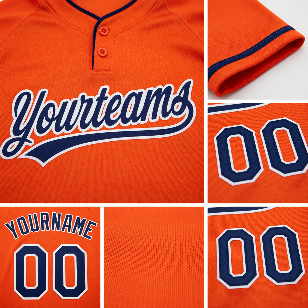 Custom Orange Navy-White Two-Button Unisex Softball Jersey detail