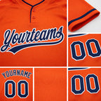 Custom Orange Navy-White Two-Button Unisex Softball Jersey detail