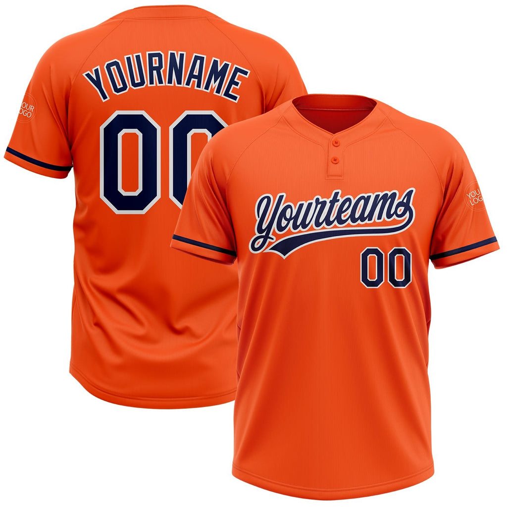 Custom Orange Navy-White Two-Button Unisex Softball Jersey photo 1