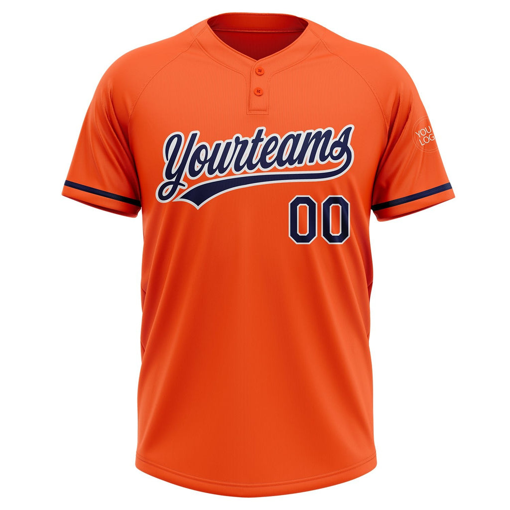 Custom Orange Navy-White Two-Button Unisex Softball Jersey photo 2