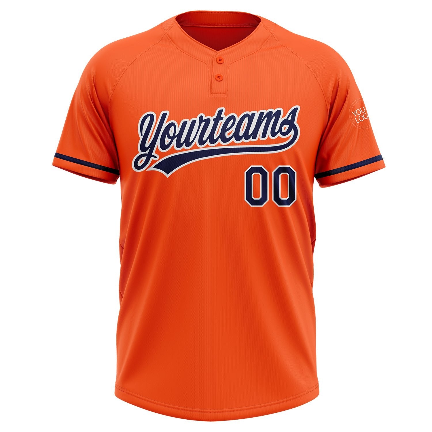 Custom Orange Navy-White Two-Button Unisex Softball Jersey photo 2