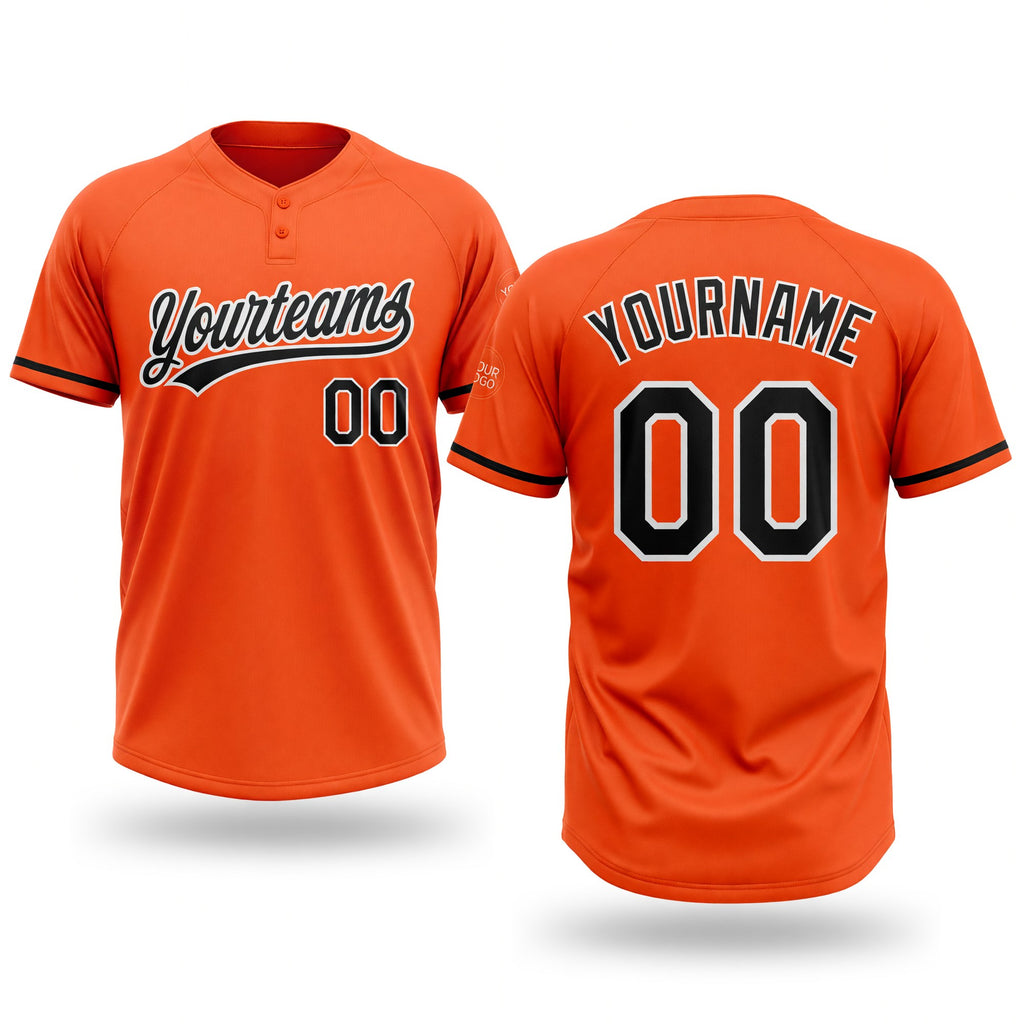 Custom Orange Black-White Two-Button Unisex Softball Jersey