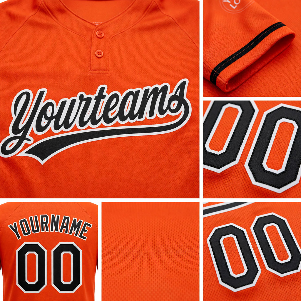 Custom Orange Black-White Two-Button Unisex Softball Jersey detail