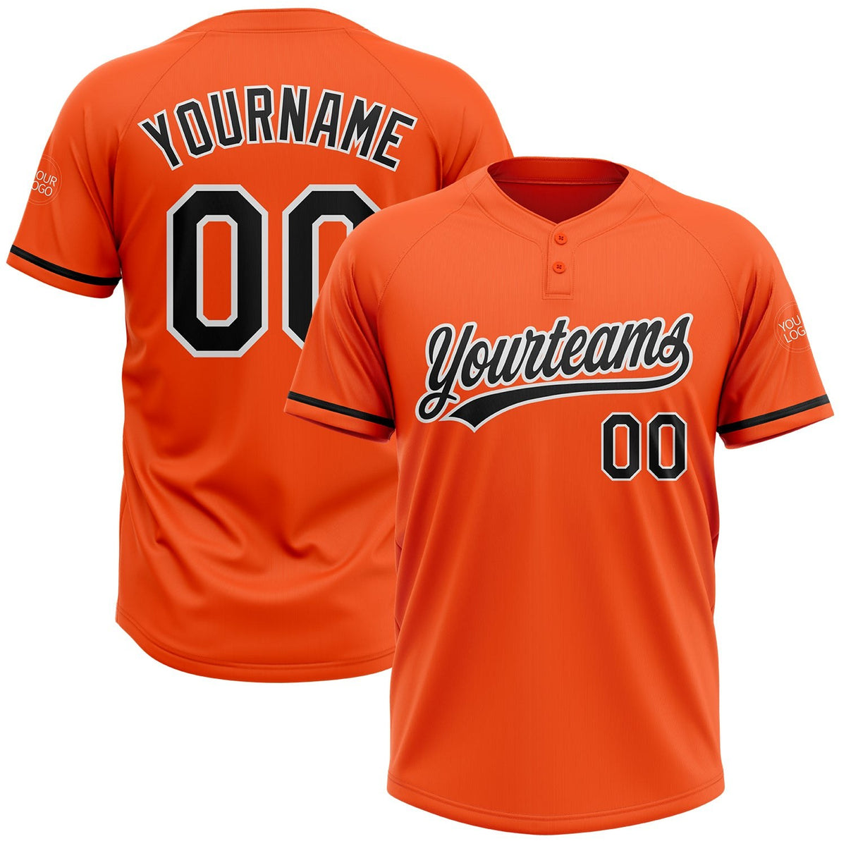 Custom Orange Black-White Two-Button Unisex Softball Jersey photo 1
