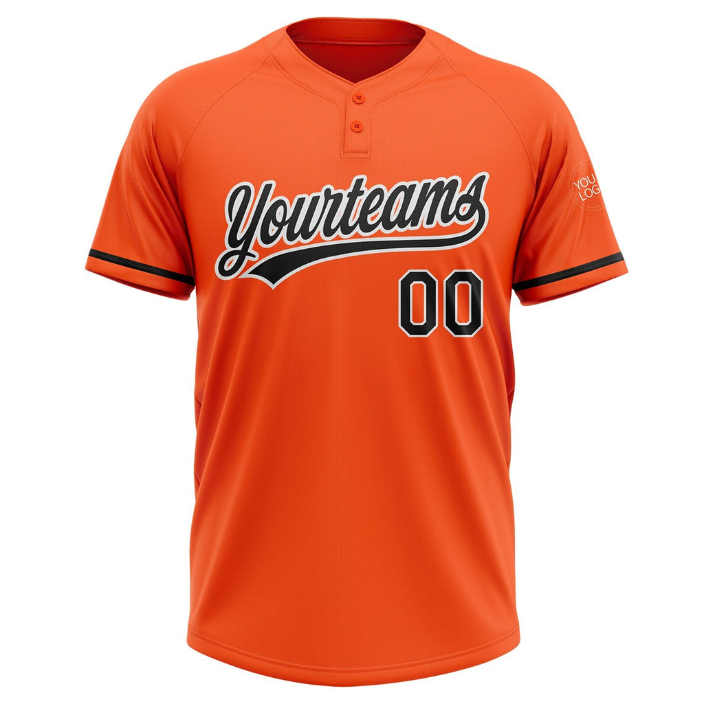 Custom Orange Black-White Two-Button Unisex Softball Jersey photo 2