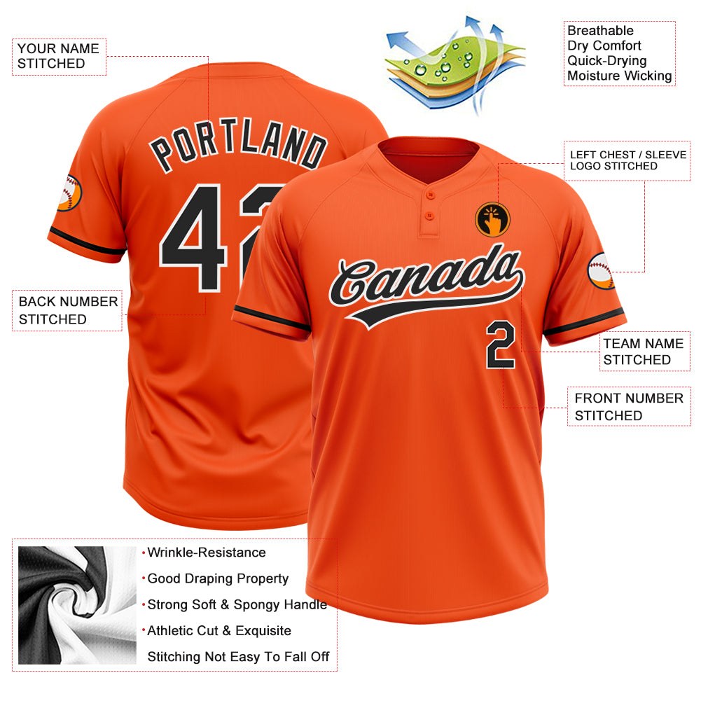 Custom Orange Black-White Two-Button Unisex Softball Jersey photo 3