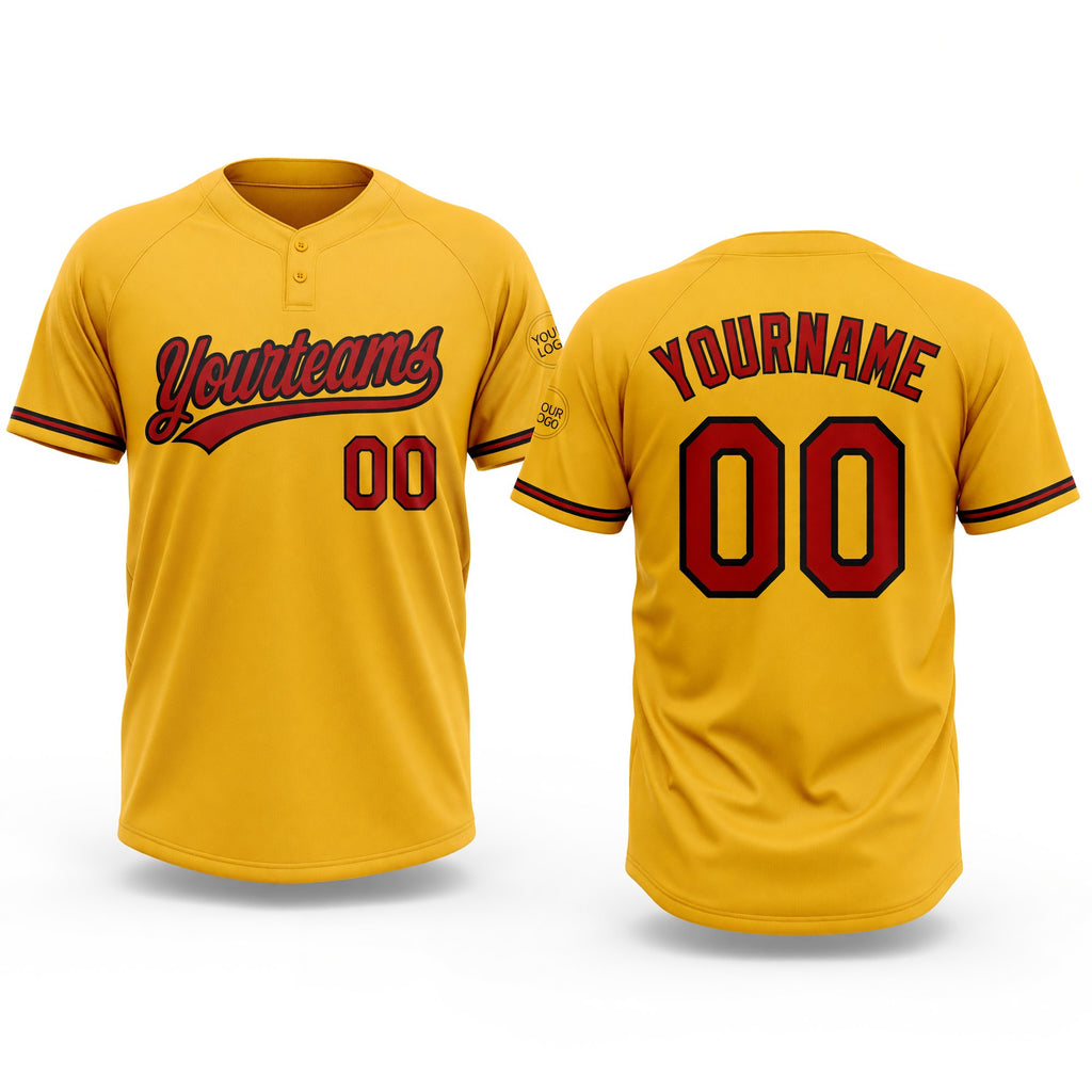 Custom Gold Red-Black Two-Button Unisex Softball Jersey
